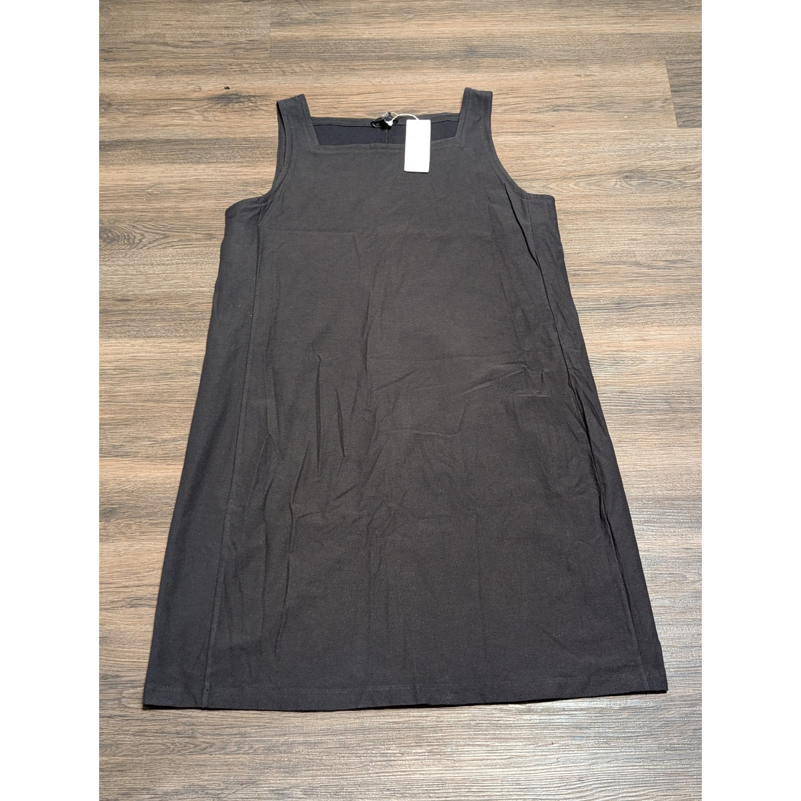 Eileen Fisher Washable Stretch Crepe Square Neck Dress Graphite Gray L
